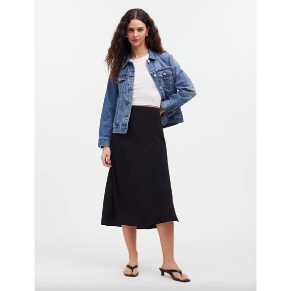 NEW Madewell The Layton Midi Slip Skirt Pull On Viscose Side Slit Black US 14 - Picture 1 of 15